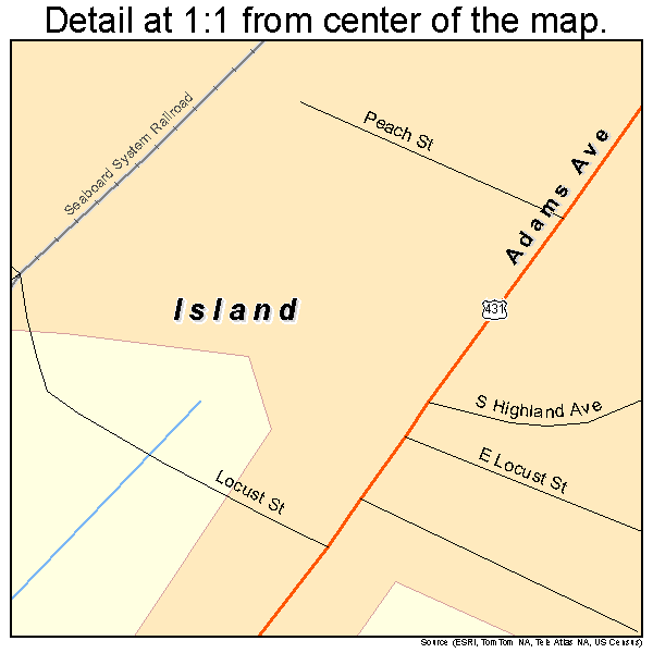 Island, Kentucky road map detail
