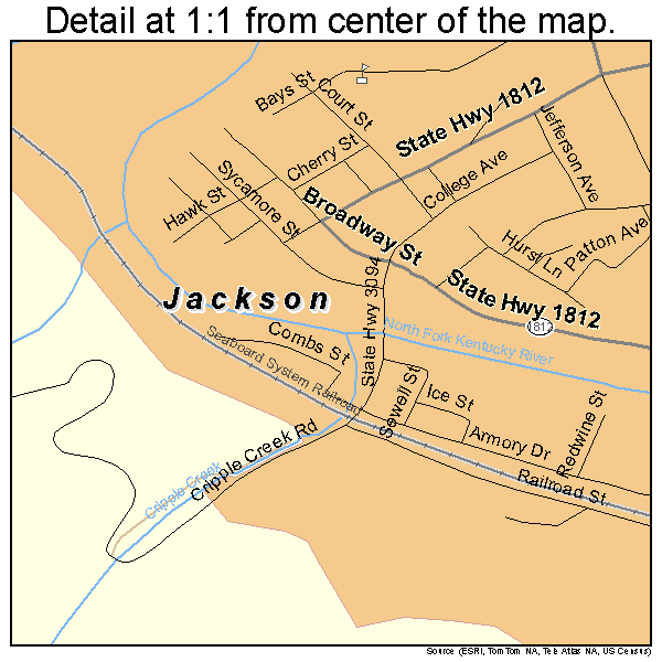 Jackson, Kentucky road map detail