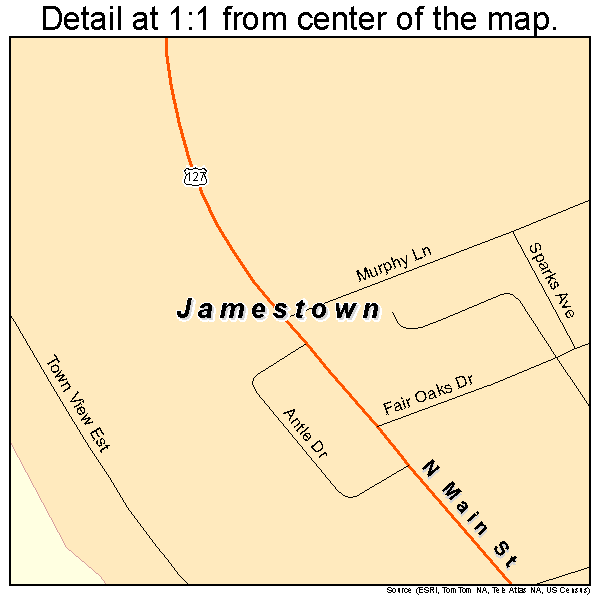 Jamestown, Kentucky road map detail