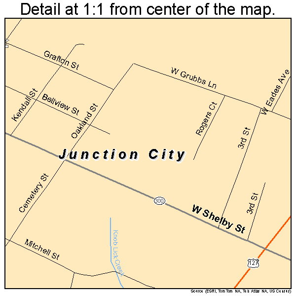 Junction City, Kentucky road map detail