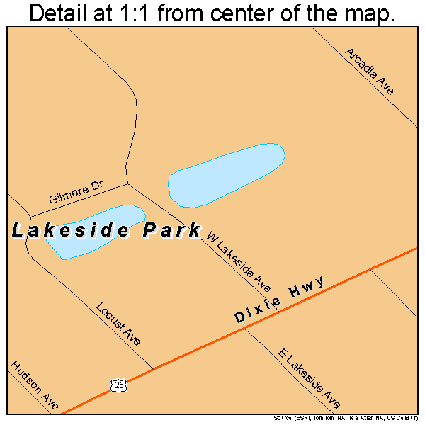 Lakeside Park, Kentucky road map detail
