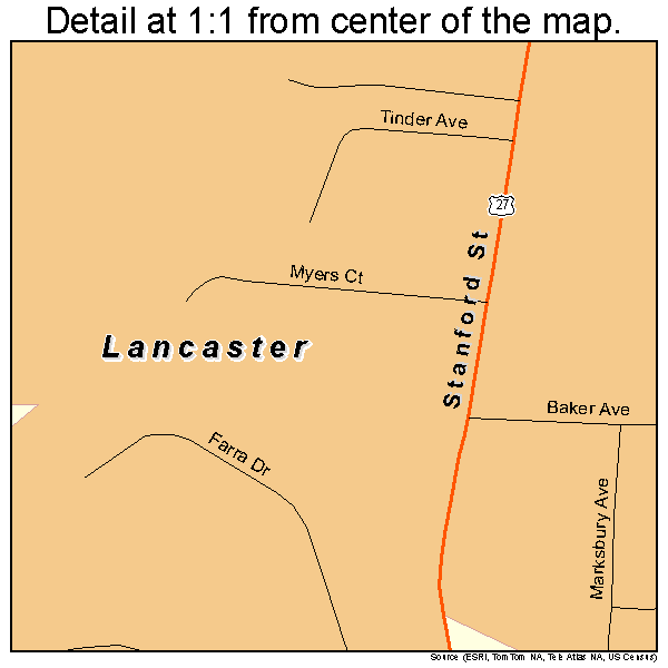 Lancaster, Kentucky road map detail