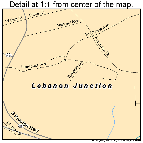 Lebanon Junction, Kentucky road map detail
