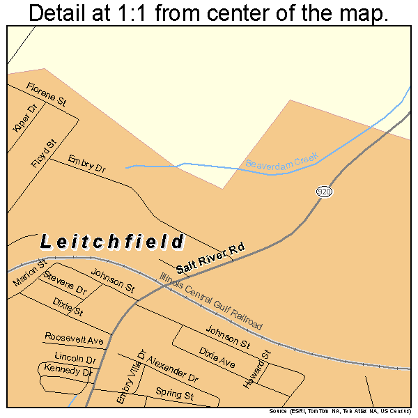 Leitchfield, Kentucky road map detail