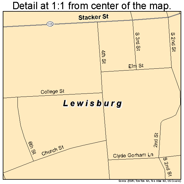 Lewisburg, Kentucky road map detail