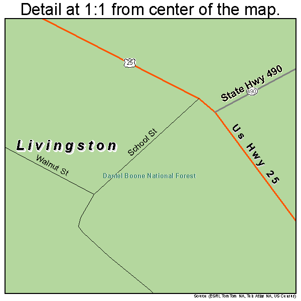 Livingston, Kentucky road map detail