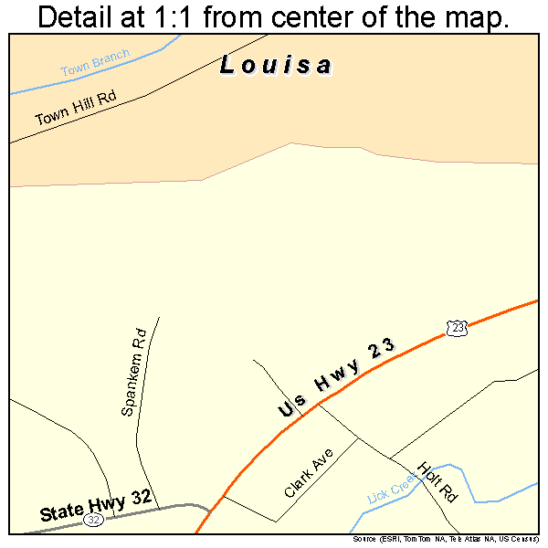 Louisa, Kentucky road map detail