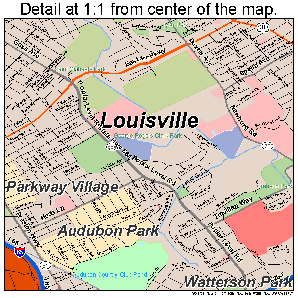 Louisville, Kentucky Street Map Print - School Street Posters