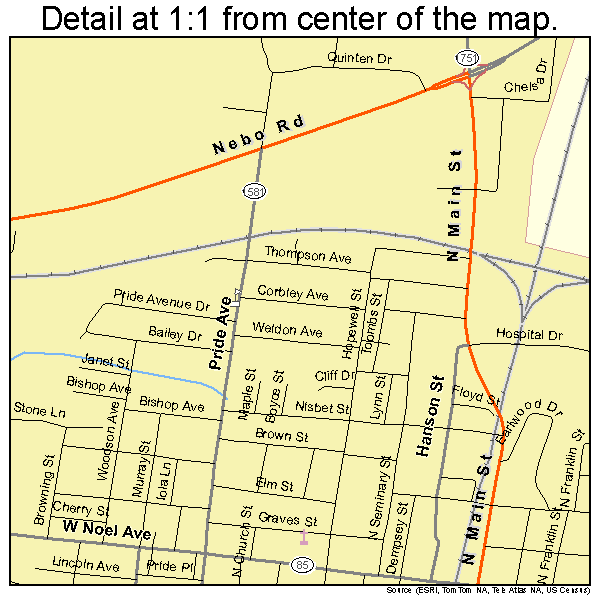 Madisonville, Kentucky road map detail