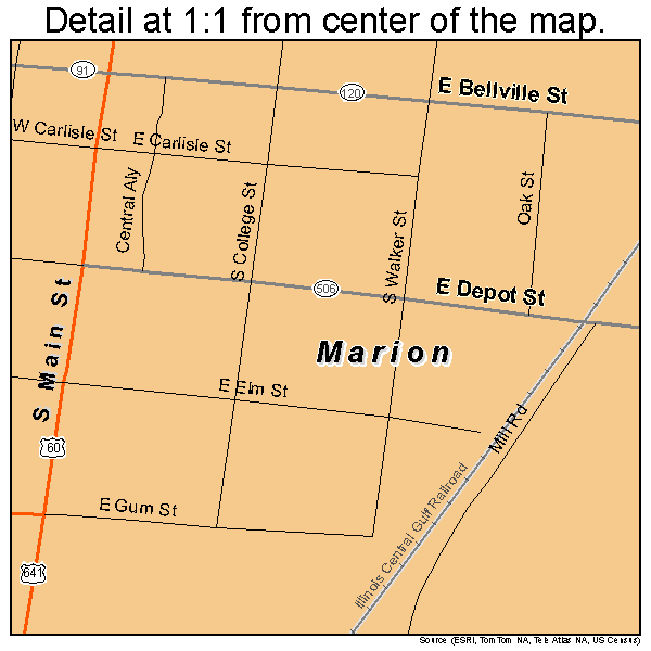 Marion, Kentucky road map detail