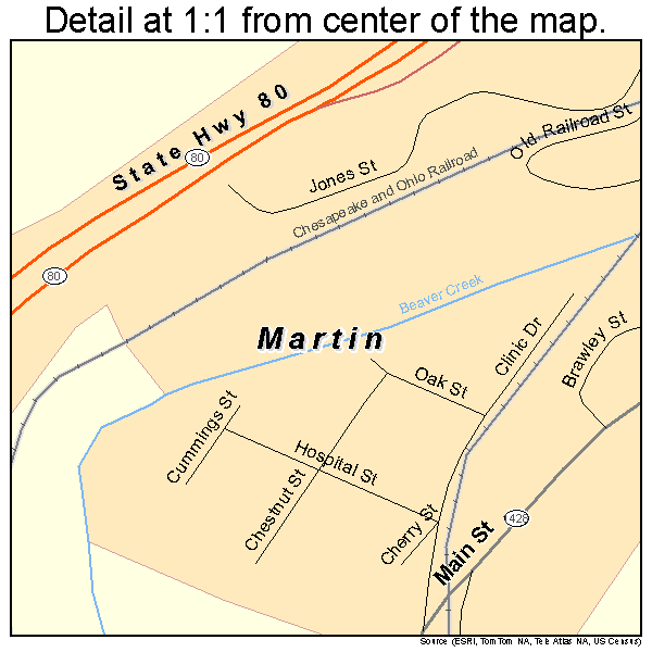Martin, Kentucky road map detail