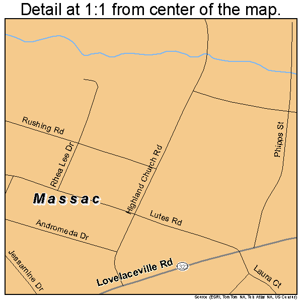 Massac, Kentucky road map detail