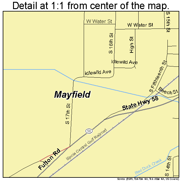 Mayfield, Kentucky road map detail