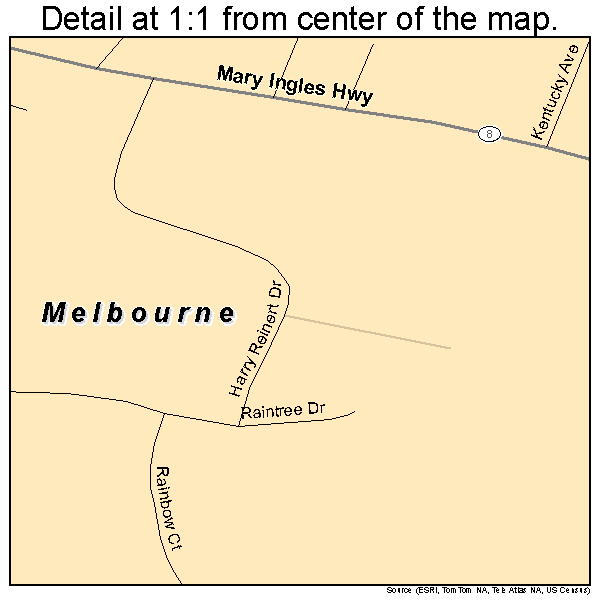 Melbourne, Kentucky road map detail