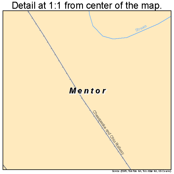 Mentor, Kentucky road map detail
