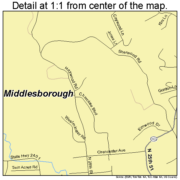 Middlesborough, Kentucky road map detail