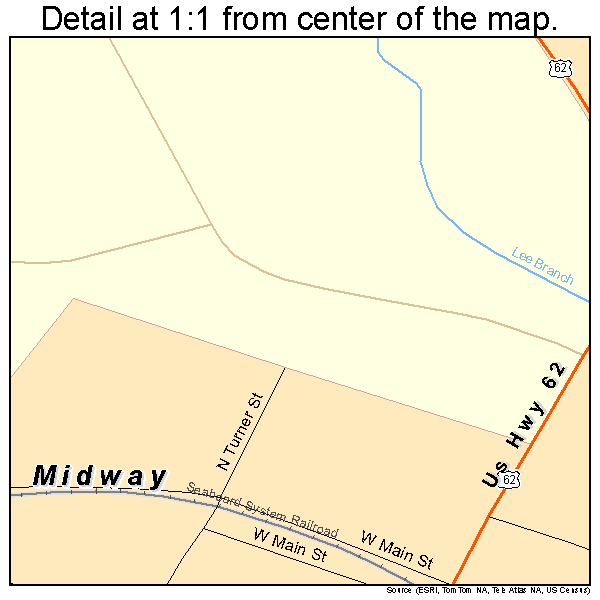 Midway, Kentucky road map detail