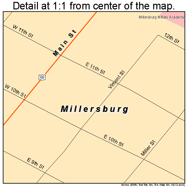 Millersburg, Kentucky road map detail