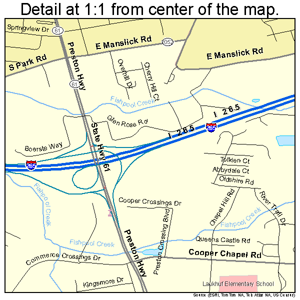 Minor Lane Heights, Kentucky road map detail