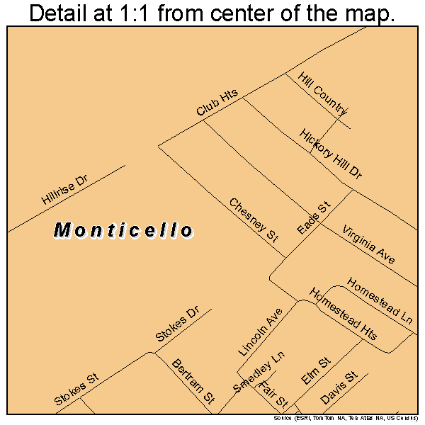 Monticello, Kentucky road map detail