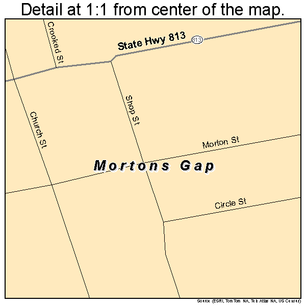Mortons Gap, Kentucky road map detail