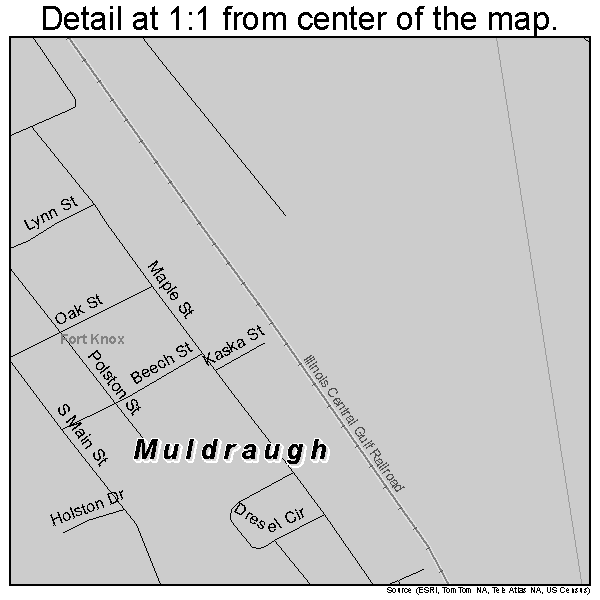 Muldraugh, Kentucky road map detail