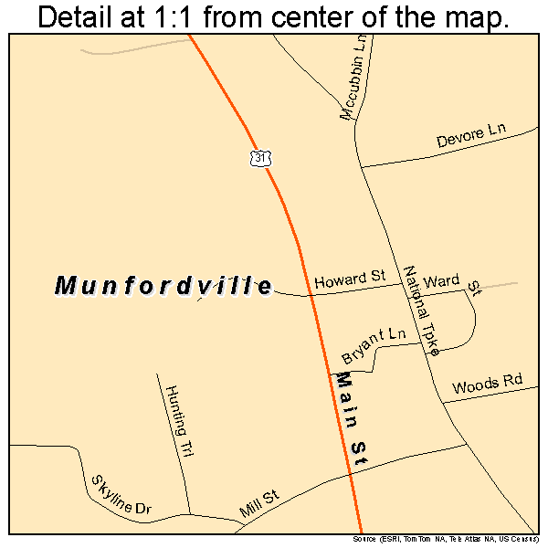 Munfordville, Kentucky road map detail