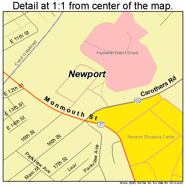 Newport, Kentucky road map detail