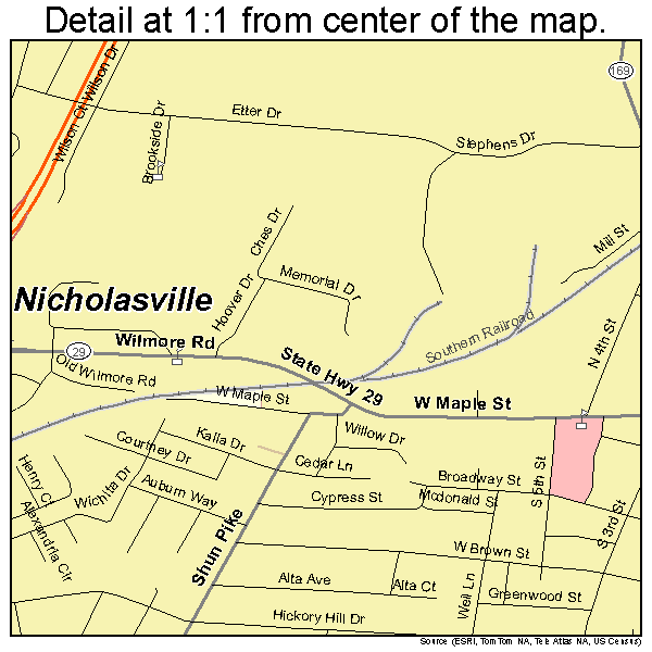 Nicholasville, Kentucky road map detail