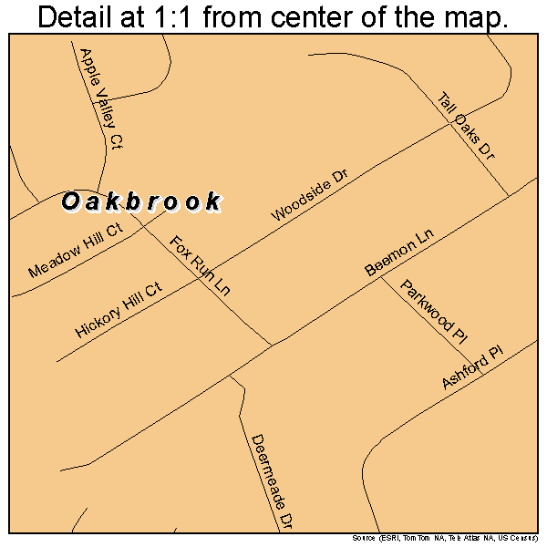 Oakbrook, Kentucky road map detail