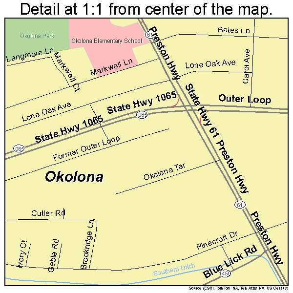 Okolona, Kentucky road map detail