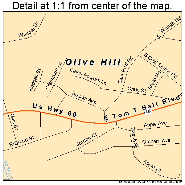 Olive Hill, Kentucky road map detail