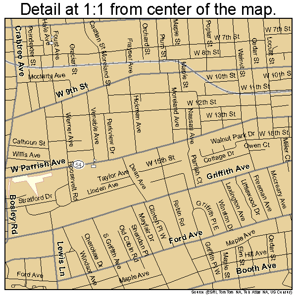 Owensboro, Kentucky road map detail