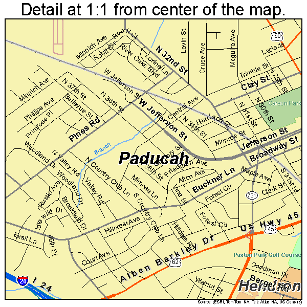 Paducah, Kentucky road map detail