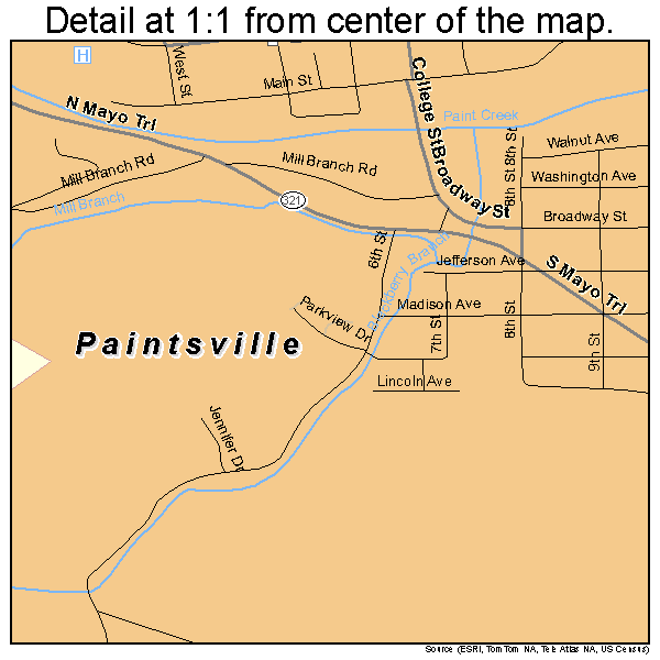 Paintsville, Kentucky road map detail