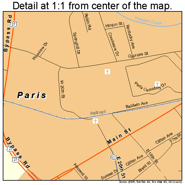 Paris, Kentucky road map detail