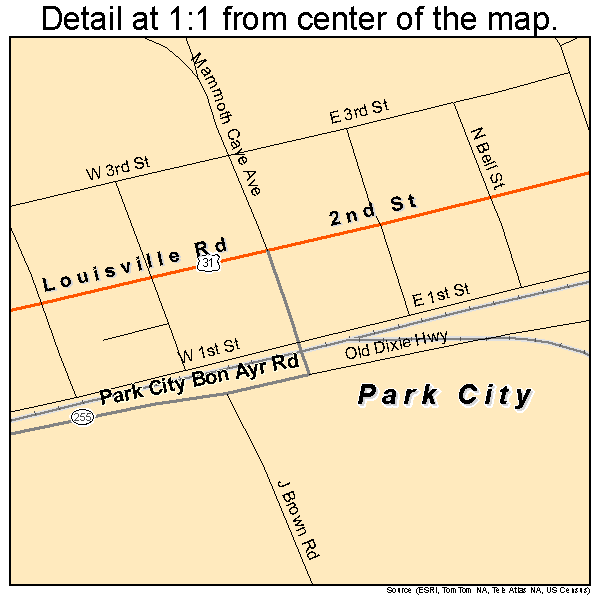 Park City, Kentucky road map detail