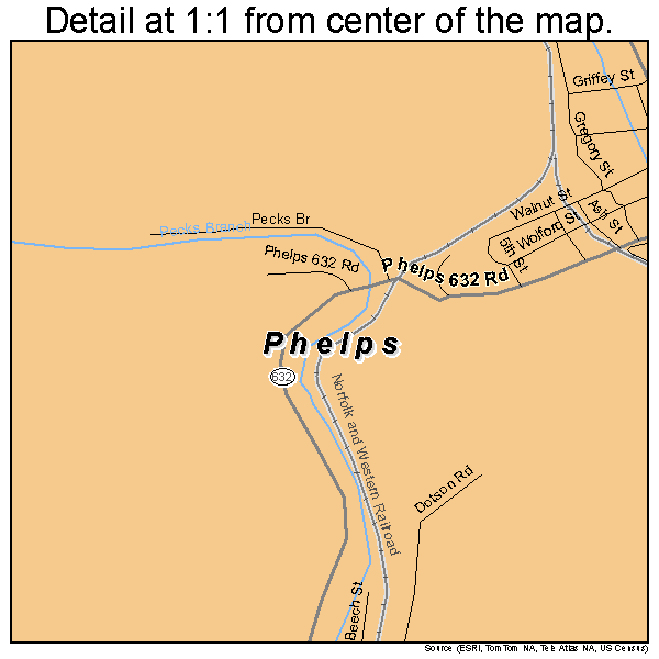 Phelps, Kentucky road map detail