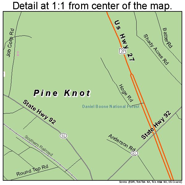 Pine Knot, Kentucky road map detail