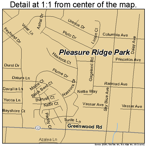 Pleasure Ridge Park, Kentucky road map detail