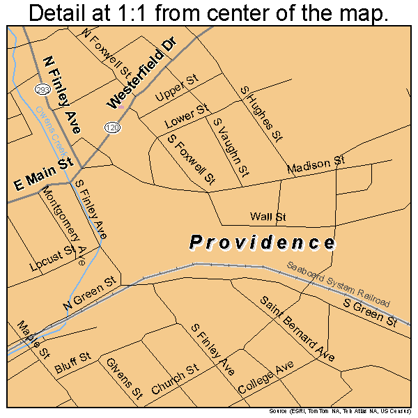 Providence, Kentucky road map detail