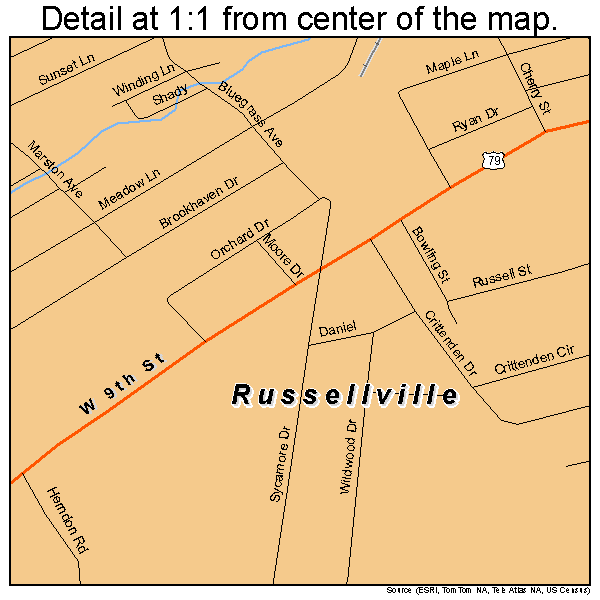 Russellville, Kentucky road map detail