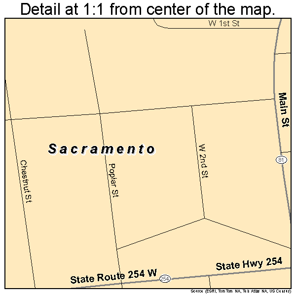 Sacramento, Kentucky road map detail
