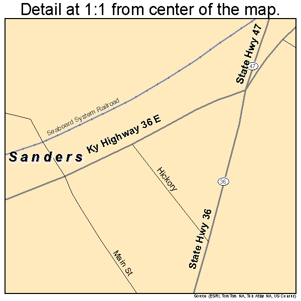 Sanders, Kentucky road map detail