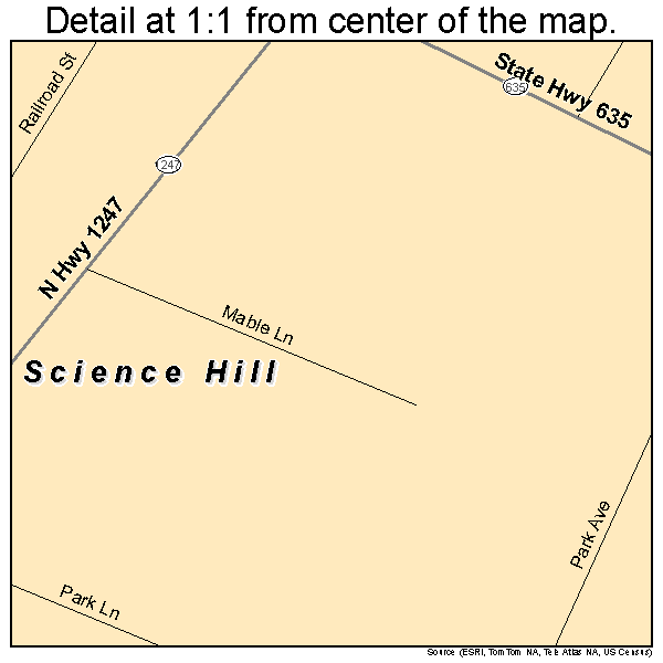 Science Hill, Kentucky road map detail
