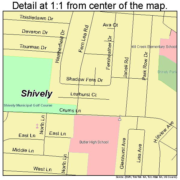 Shively, Kentucky road map detail