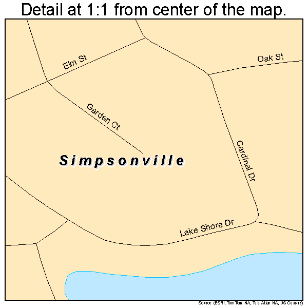 Simpsonville, Kentucky road map detail