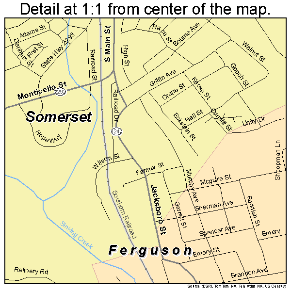 Somerset, Kentucky road map detail