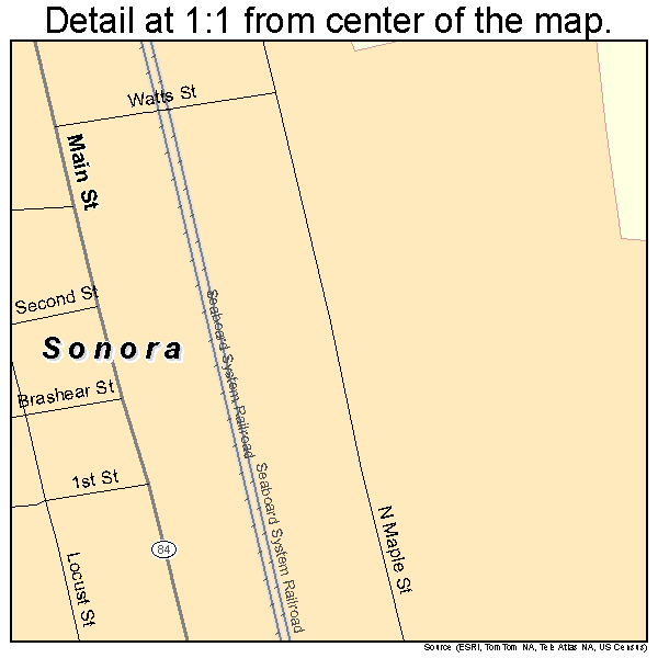 Sonora, Kentucky road map detail