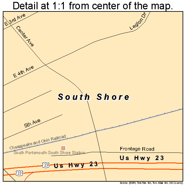 South Shore, Kentucky road map detail